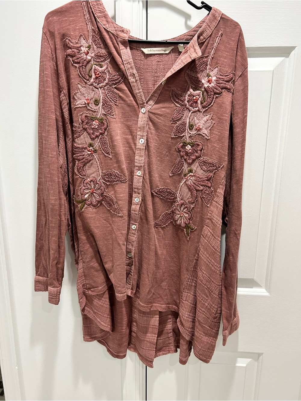 Soft Surroundings Rose Embroidered Peasant Top